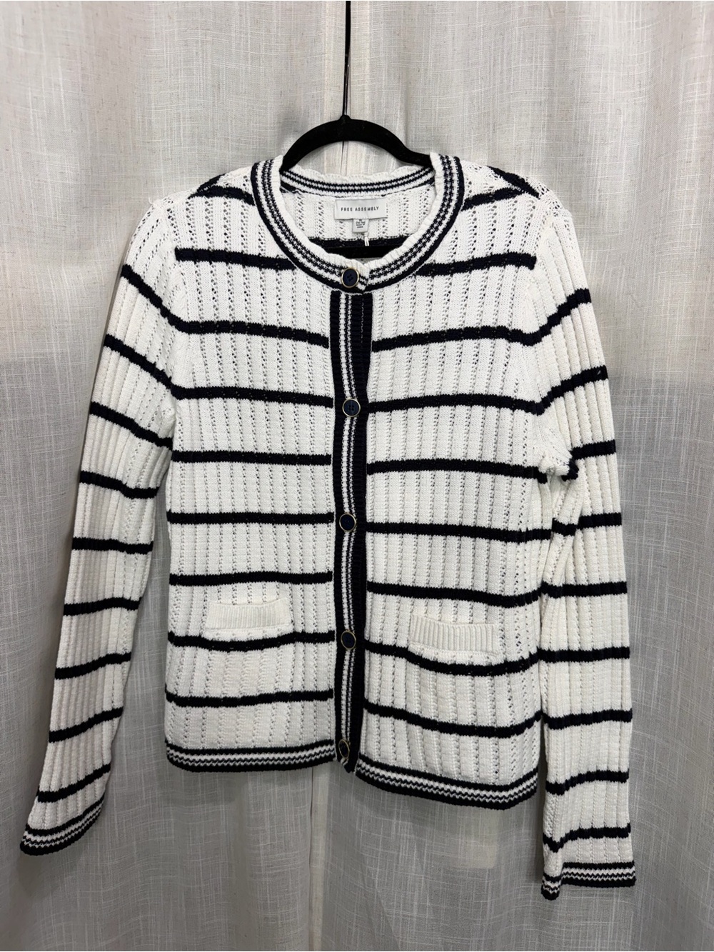 Free Assembly White and Black Striped Knit Cardigan